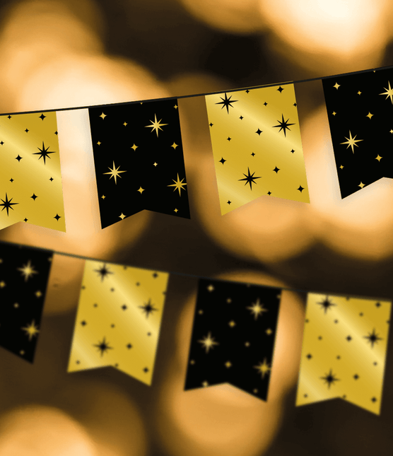 Guirnalda Oro Negro Estrellas 6m
