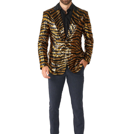 Gold Black Tiger Paillet Blazer Hombre <tc>OppoSuits</tc>