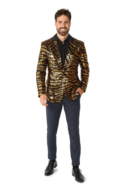 Gold Black Tiger Paillet Blazer Hombre <tc>OppoSuits</tc>