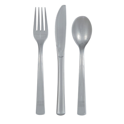 Cubiertos de plástico plateados 18 piezas
