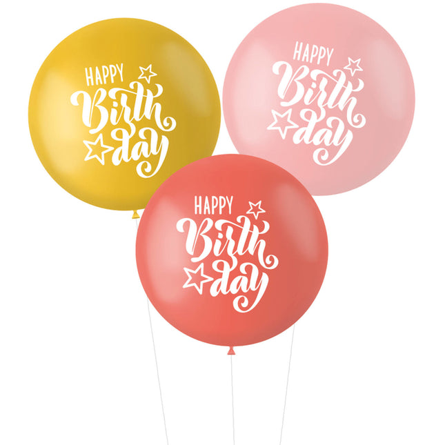 Globos Feliz Cumpleaños Rosa Rojo 80cm 3pcs