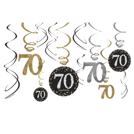 Decoración Colgante 70 Años Feliz Cumpleaños 61cm 12pcs
