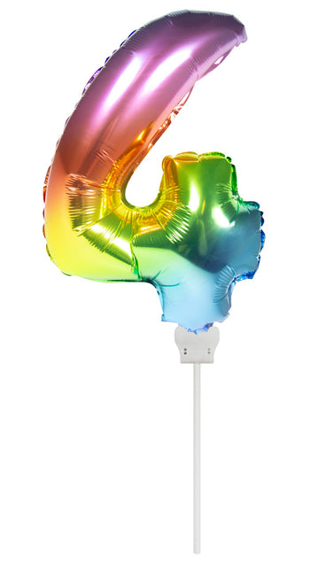 Globo Foil Figura 4 Arco Iris 36cm con Palo