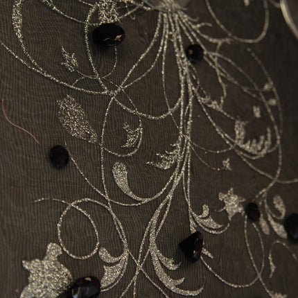 Tela Organza Negra Flores Plateadas 36cm 9m