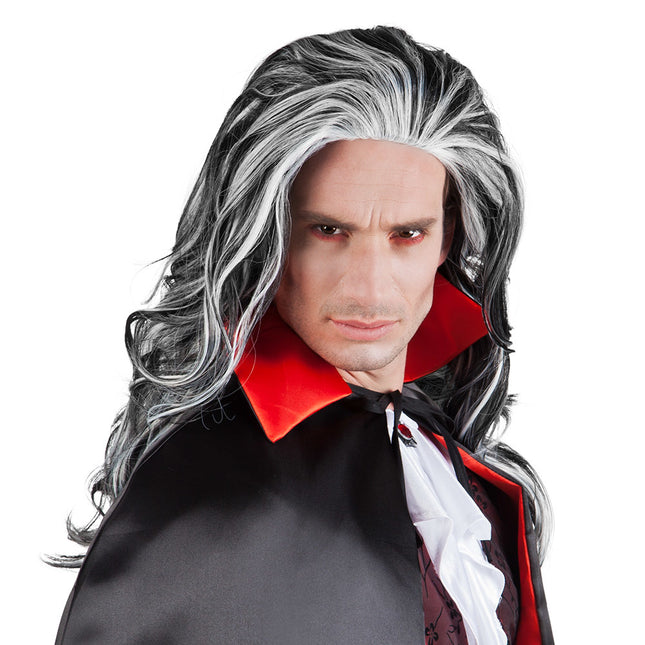Peluca de Halloween Negra Blanca Louis