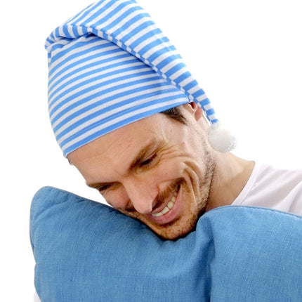 Sombrero de dormir azul y blanco