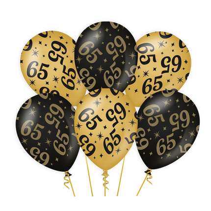Globos 65 Años Oro Negro 30cm 6pcs
