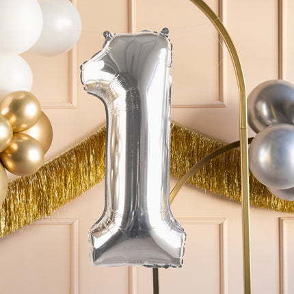 1 Año Figura Globo Plata Vacío 72cm