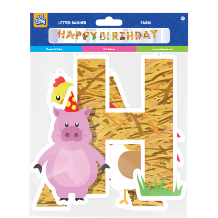 Eslinga de letras de granja Feliz Cumpleaños 2,5 m