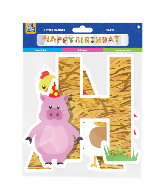 Eslinga de letras de granja Feliz Cumpleaños 2,5 m