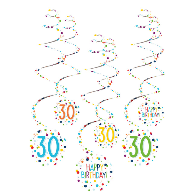 Decoración Colgante 30 Años Feliz Cumpleaños Confetti 61cm 6pcs