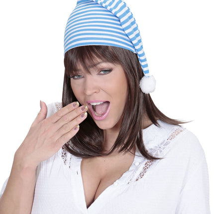 Sombrero de dormir azul y blanco
