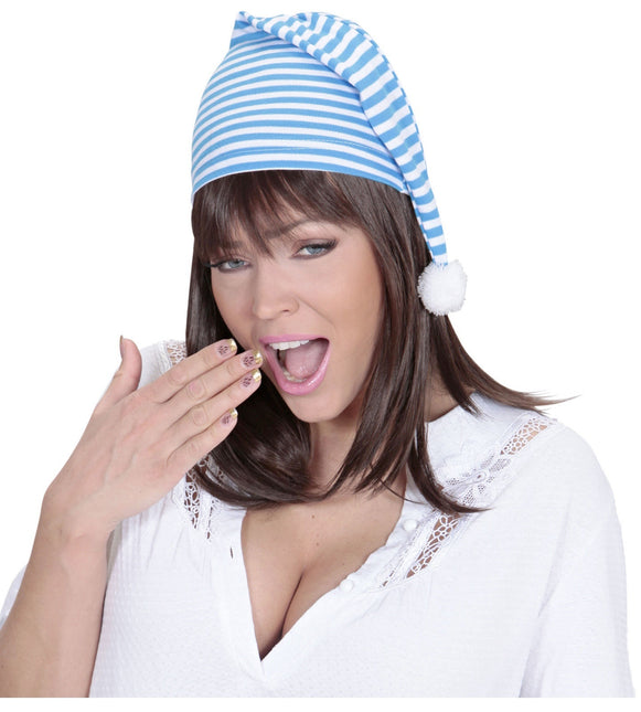 Sombrero de dormir azul y blanco