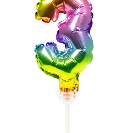 Globo de Foil Figura 3 Arco Iris 13cm con Palo