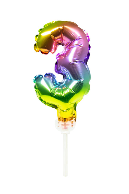 Globo de Foil Figura 3 Arco Iris 13cm con Palo