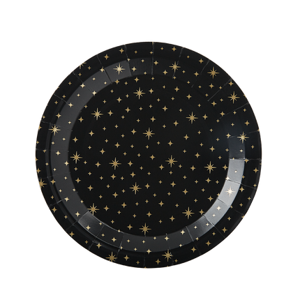Platos Oro Estrellas Negro 20cm 8pcs