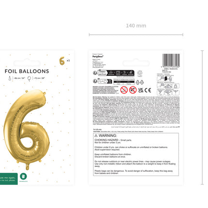 Globo Figura 6 Años Oro Vacío 72cm