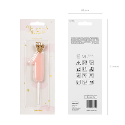Vela 1 Año Rosa Claro 9,5cm