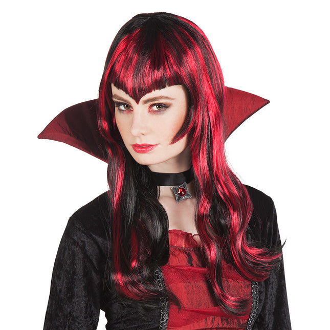 Peluca de Halloween Pelo Largo Rojo Negro