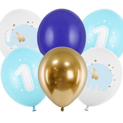 Globos 1 Año Mix Azul 30cm 6pcs