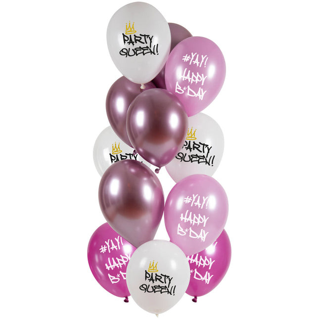 Globos Feliz Cumpleaños Fiesta Reina 33cm 12pcs