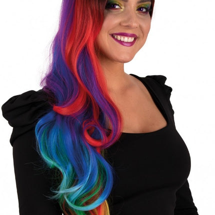Peluca Selena Larga Con Rizos Arco Iris Por Todas Partes