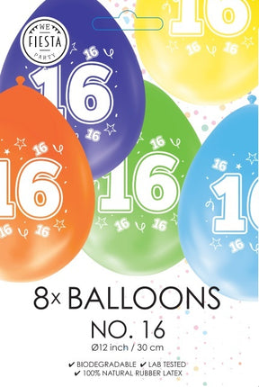 Globos de Colores 16 Años 30cm 8pcs