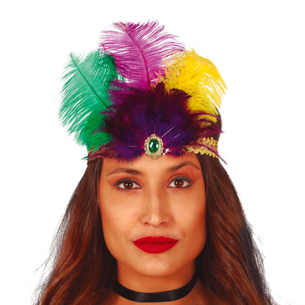 Diadema de plumas dorada