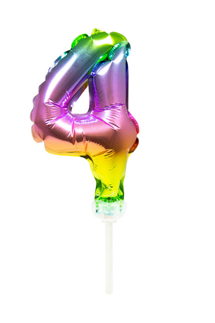 Globo Foil Figura 4 Arco Iris 13cm con Palo