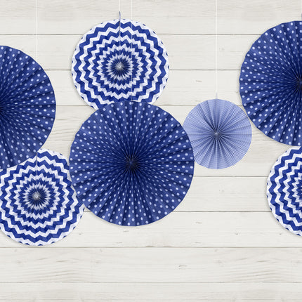 Abanicos de Papel Azul Oscuro Set 23-40cm 3 piezas