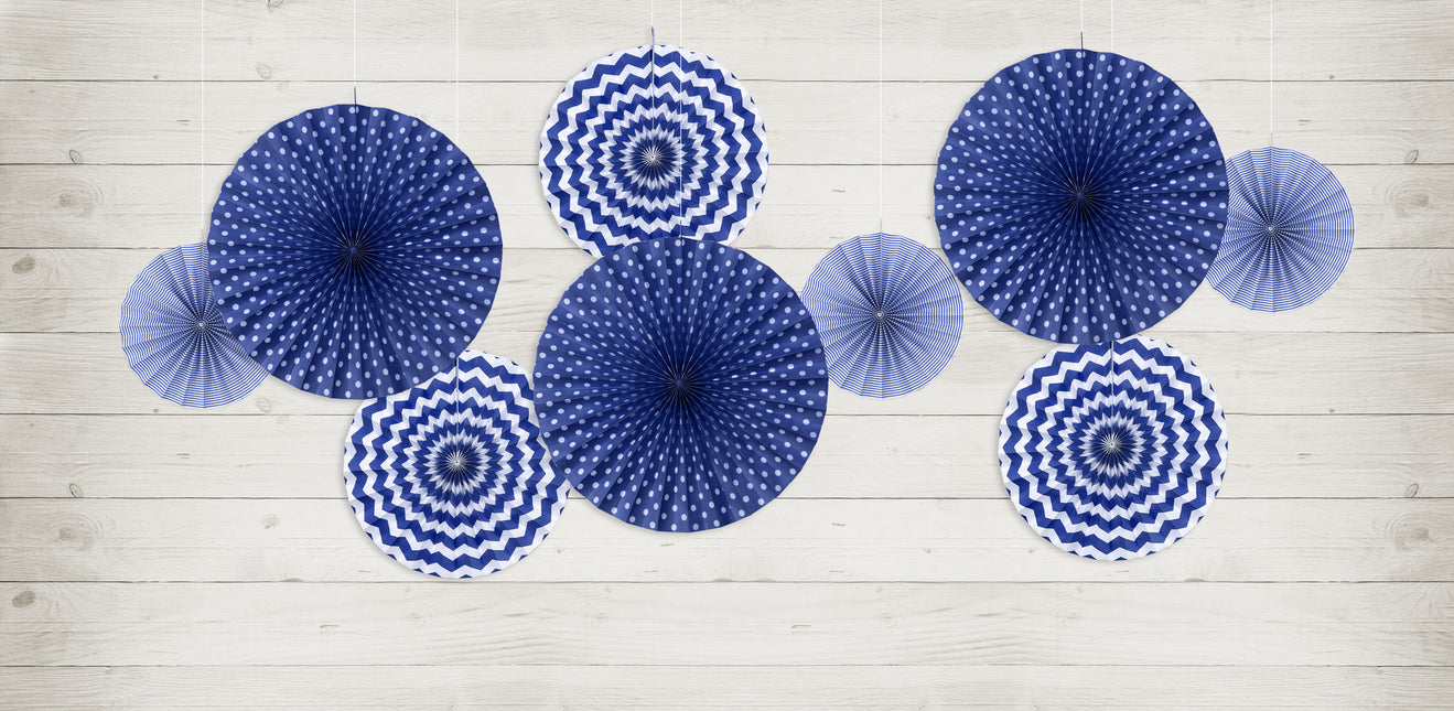 Abanicos de Papel Azul Oscuro Set 23-40cm 3 piezas