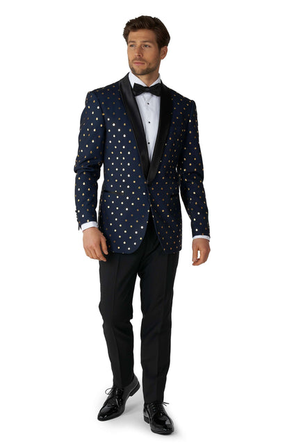 Esmoquin azul oscuro con lunares dorados para hombre <tc>OppoSuits</tc>