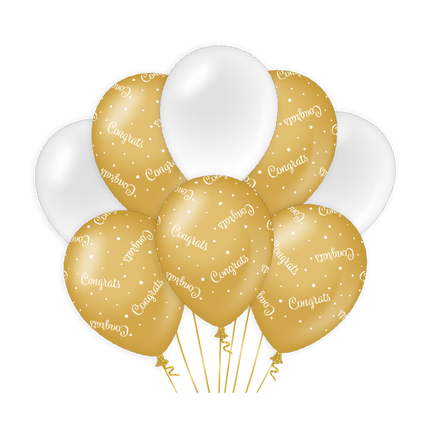 Globos Felicidades Oro Blanco 30cm 6pcs