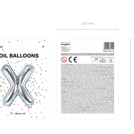 Globo Letra X Plata Vacío 35cm