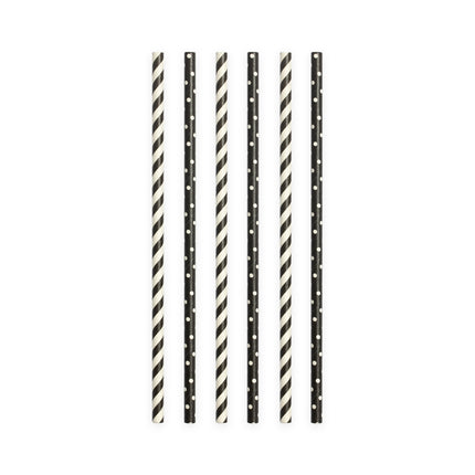 Pajitas de Papel Mezcla Negro/Blanco 19,7cm 20uds.