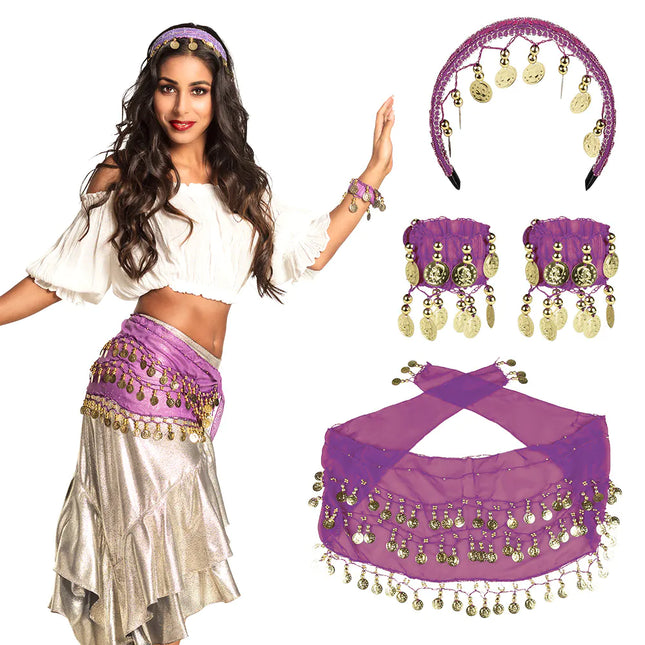 Juego de accesorios Bailarina del vientre morada 4 piezas