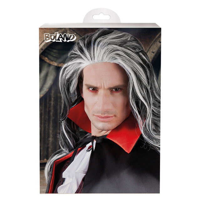 Peluca de Halloween Negra Blanca Louis