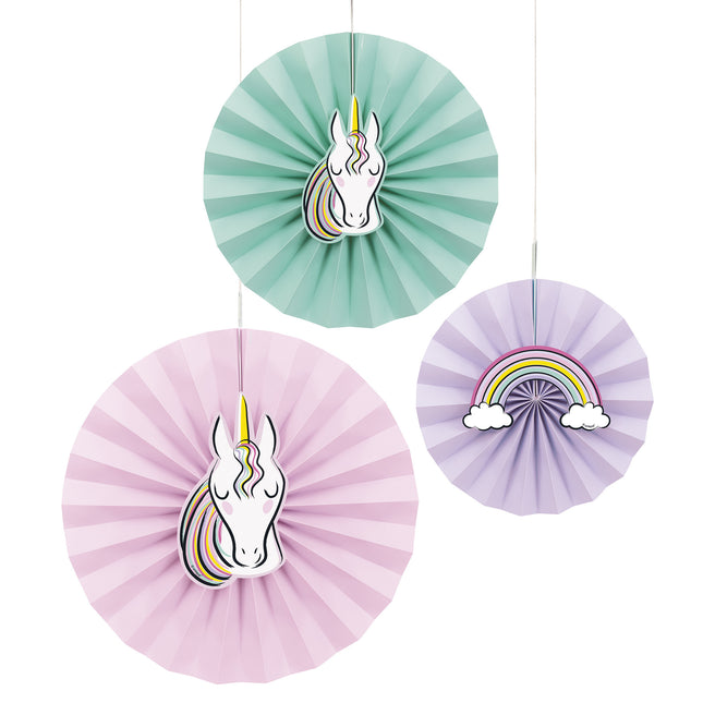 Abanicos de Papel Unicornio Pastel 3 piezas