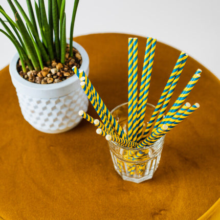 Azul Amarillo Pajitas Cartón 20pcs