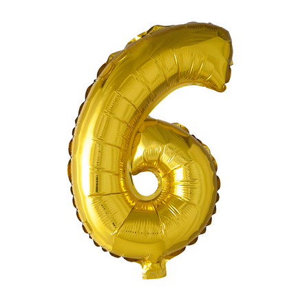 Globo Foil Figura 6 Oro 41cm con Pajita