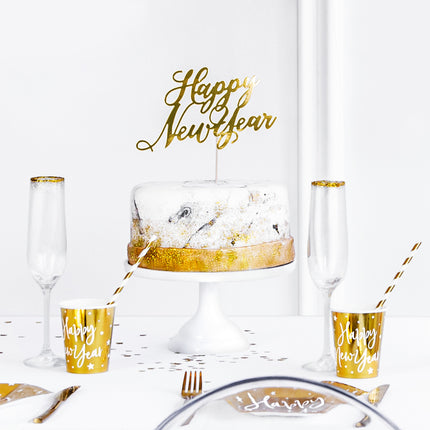 Adorno para tarta Feliz Año Nuevo Oro 24cm