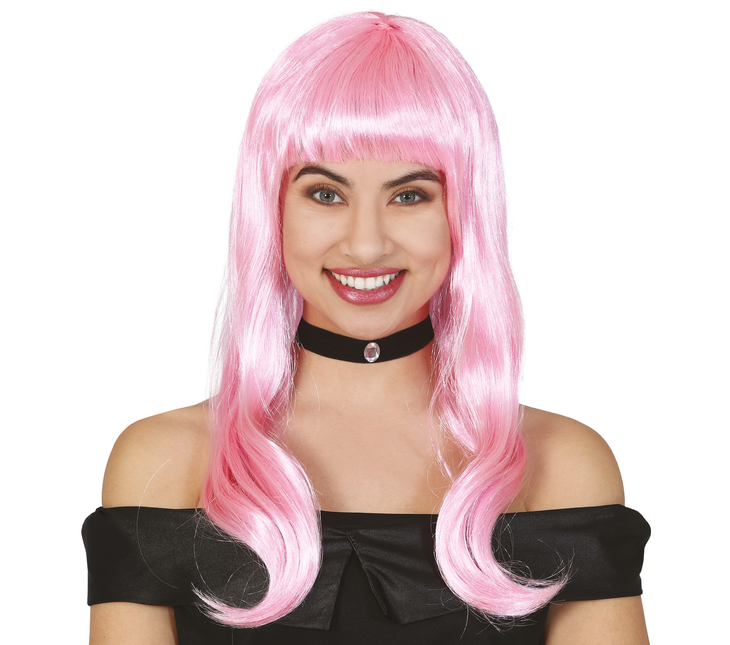 Peluca Rosa Claro Medio Pelo Largo