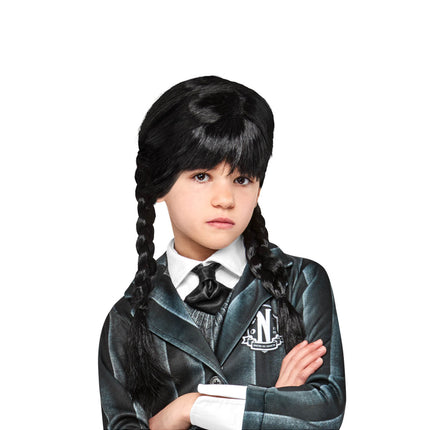 Miércoles Peluca Negra Trenzas Niño