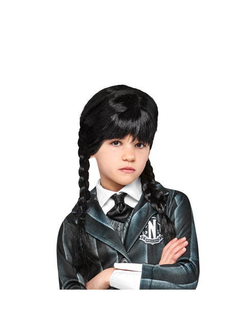 Miércoles Peluca Negra Trenzas Niño