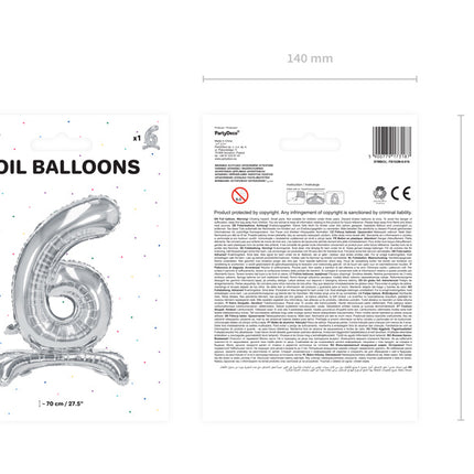 Globo de Foil Figura 6 Plata Estándar Vacío 70cm