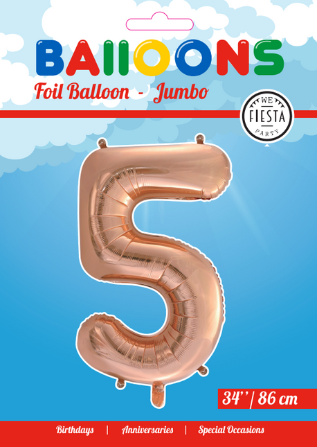 Globo Foil Figura 5 Oro Rosa XL 86cm vacío