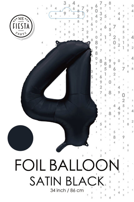 Globo Figura Negro 4 Años Brillo 86cm