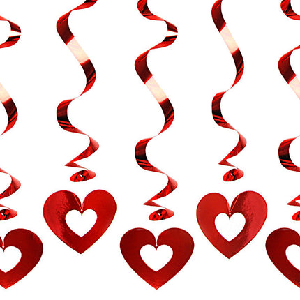 Decoración Colgante Corazones Rojo 60cm 5pcs