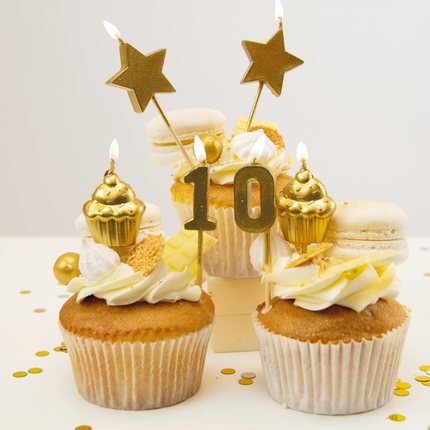Velas 10 Años Cupcake Oro 17,5cm
