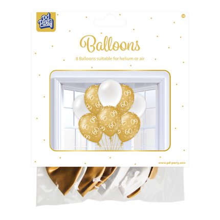 Globos 60 Años Oro Blanco 30cm 8pcs